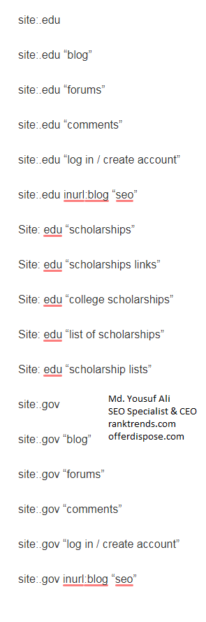 Edu and Gov website Finding Tricks for Google Search Ranking