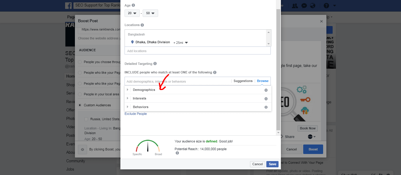 Demographics Setup for Facebook Ads