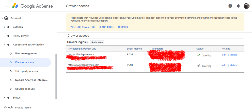 google adsense account site crawler